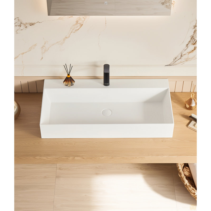 Évier vasque rectangulaire 30 po x 18 po à fixation murale à surface solide avec trou pour robinet