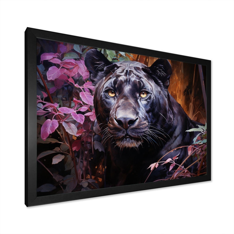 Purple Panther Romantic Twilight Watercolor - Animals Canvas Prints, H 24 po x l 32 po x P 1 po, Cadre simple noir