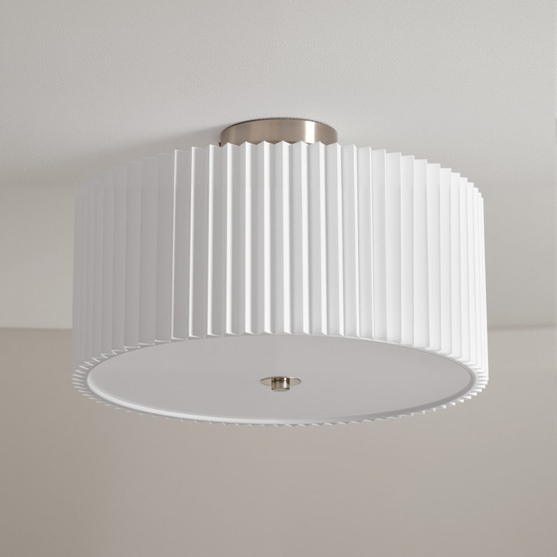 Pelayo Fabric Semi Flush Mount, 9.3" H x 15.75" W x 15.75" D, Nickel