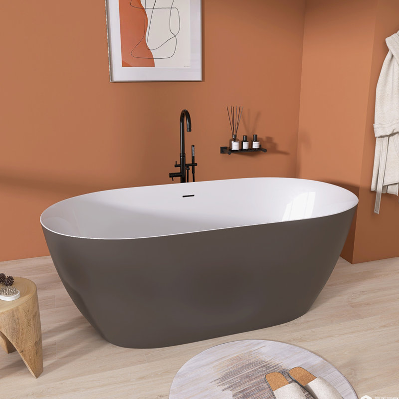59'' x 29.5'' Freestanding Soaking Acrylic Bathtub Stand Alone Tub, Matte Brown