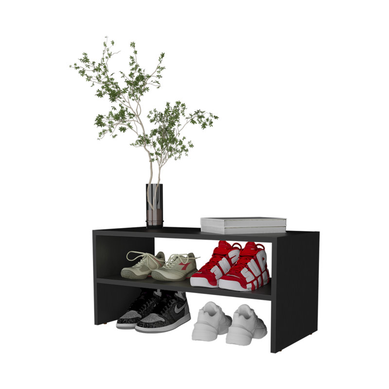 Range-chaussures Norris en mélamine avec 2 tablettes, Noir
