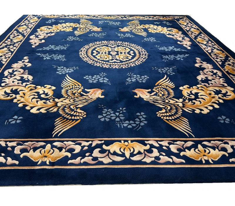 Tapis chinois finement noué à la main 7 pi 11 po x 10 pi 3 po