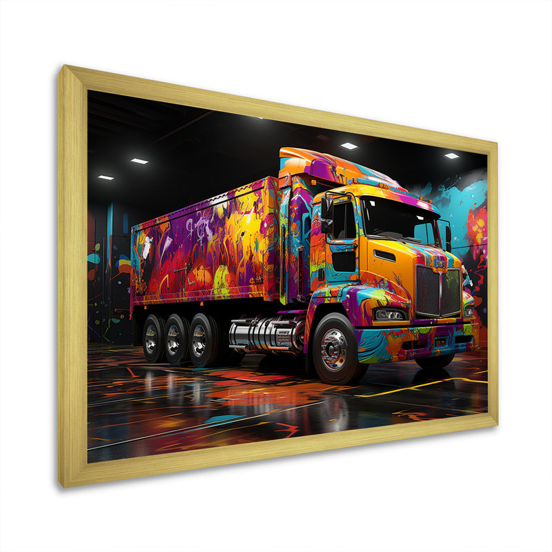 Street Art Semi Trailer Truck sur toile, Cadre doré simple, H 12 po x l 20 po x P 1 po