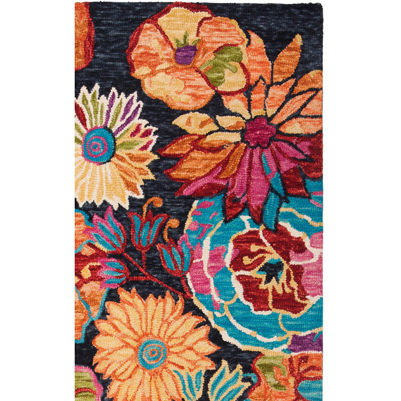 Sisag Floral Handmade Tufted Wool Red/Blue Area Rug, Rectangle 10' x 14'