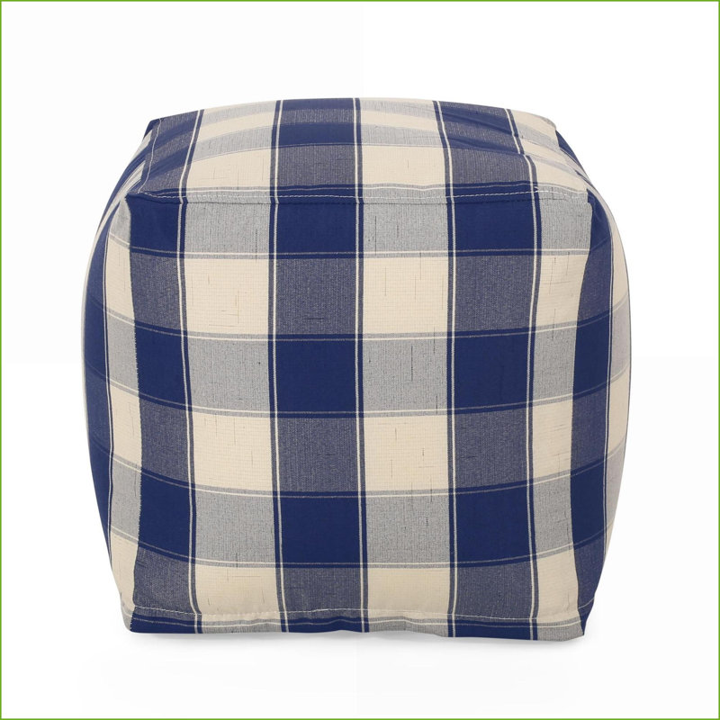 Repose-pieds pouf carré à carreaux, 16 x 16 x 16, ivoire & amp; Bleu marine | Coussin de plancher | Ivoire + bleu marine | Tissu