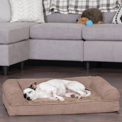 Plush & Suede Full Support Orthopedic Foam Sofa Style Bolster Dog Bed