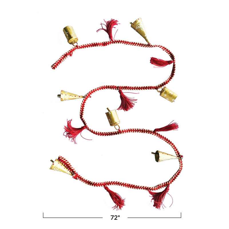 Metal Bell Garland with Painted Pattern and Cotton Tassels