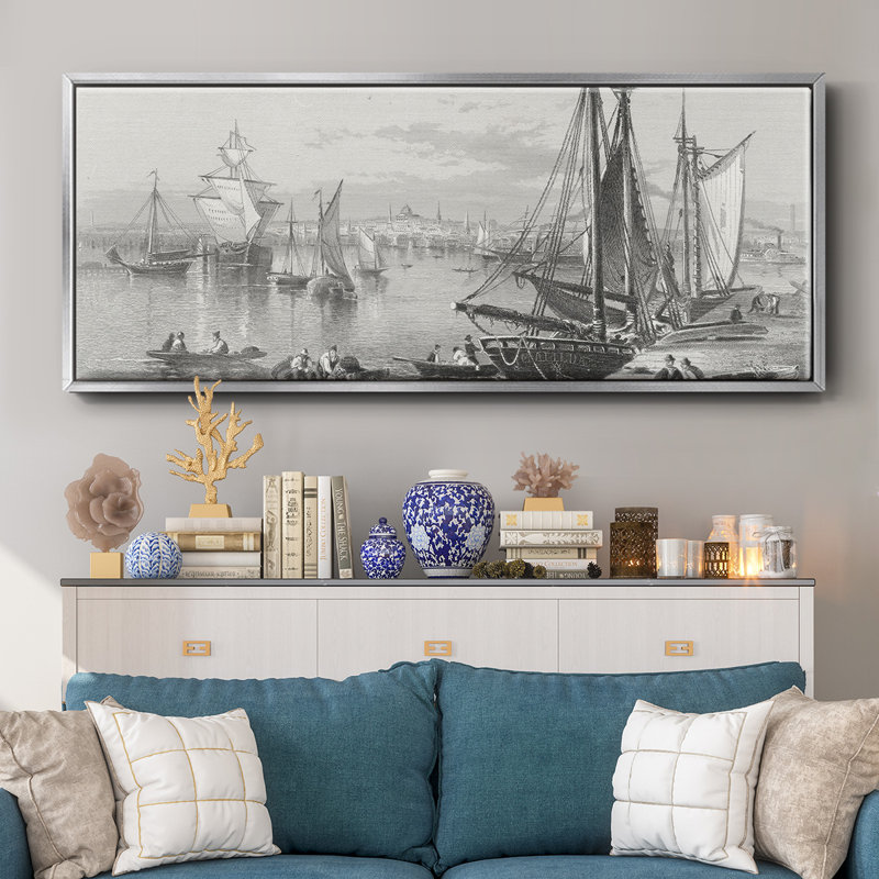 City of Boston - reproduction sur toile avec cadre flottant, Argent, H 8 po x l 20 po x P 1,5 po
