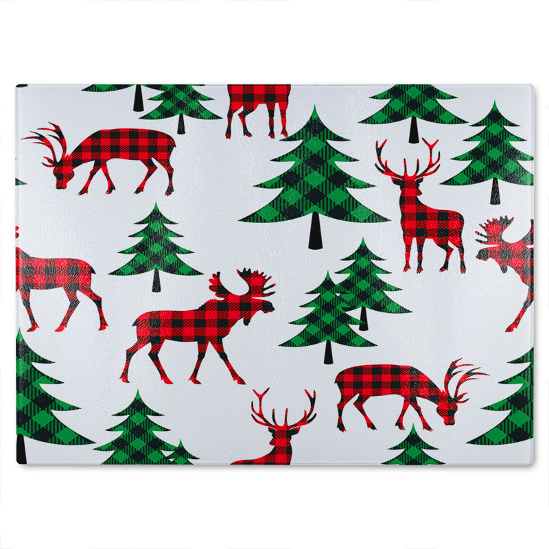 Buffalo Plaid Woodland Dining Glass Chopping Board, 40cm L x 28cm W