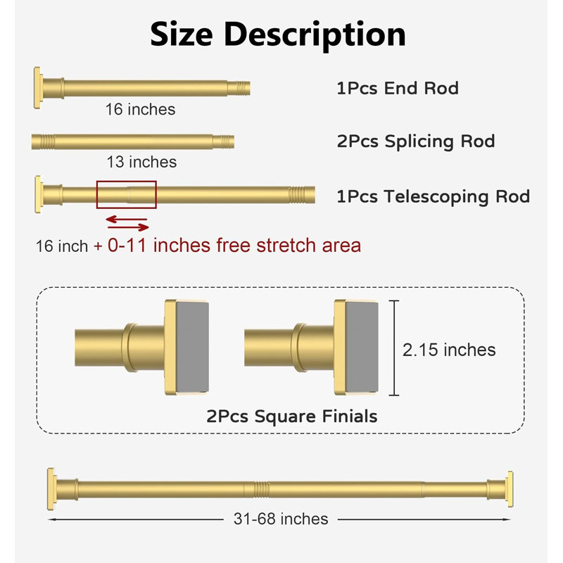 Adjustable Matte Gold Tension Shower Curtain Rod Kit
