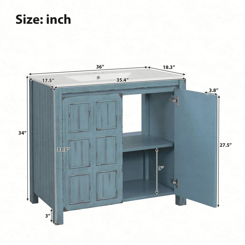 Organisateur de meuble-lavabo 36 po avec lavabo, ensemble d'armoire combiné, armoire de rangement pour salle de bain