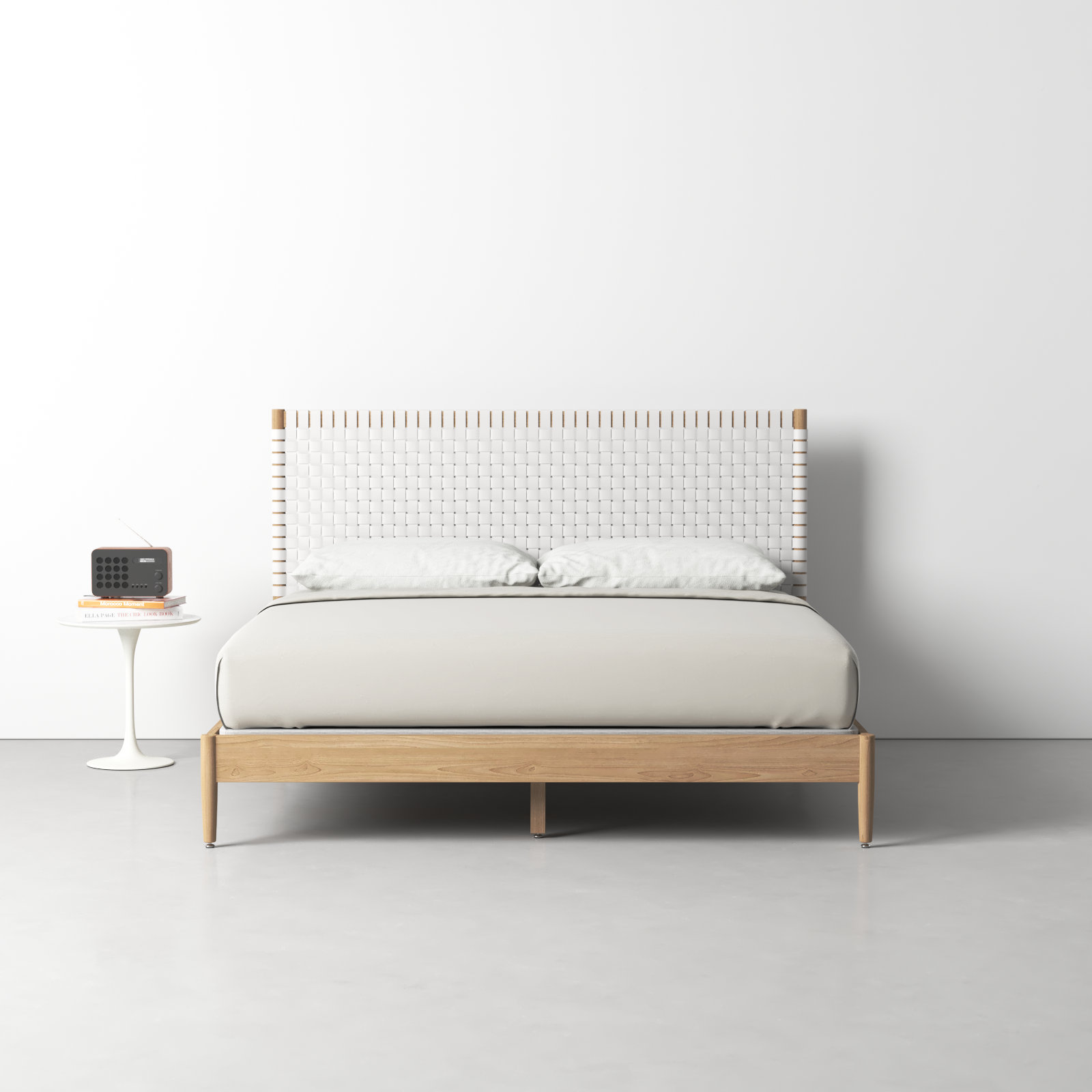 Tamita Leather Bed, King, White/Natural