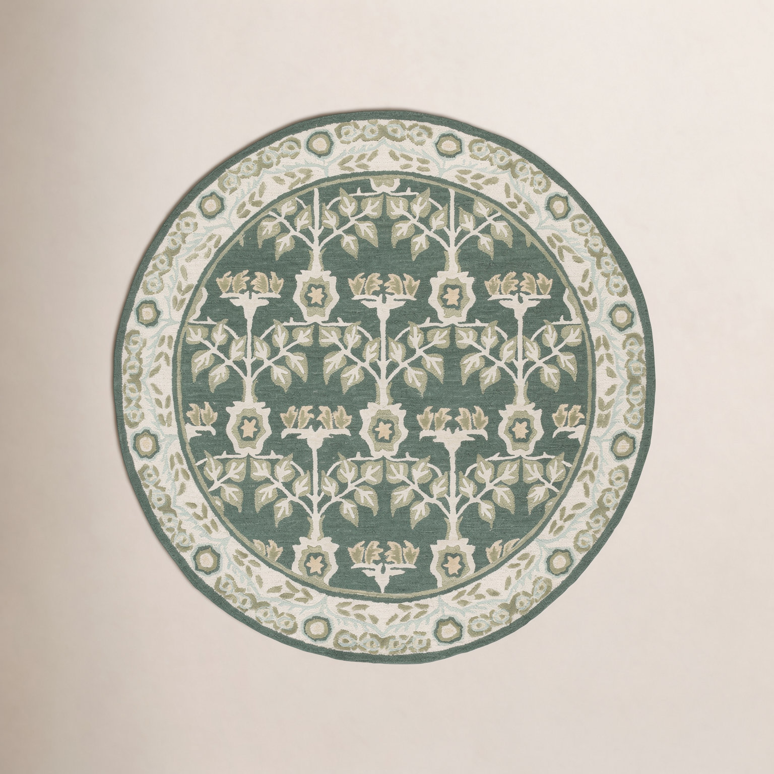 Earthly Treasures 215 Hand Tufted Wool/Cotton/Viscose Floral Rug in Green/Ivory, Round 6'