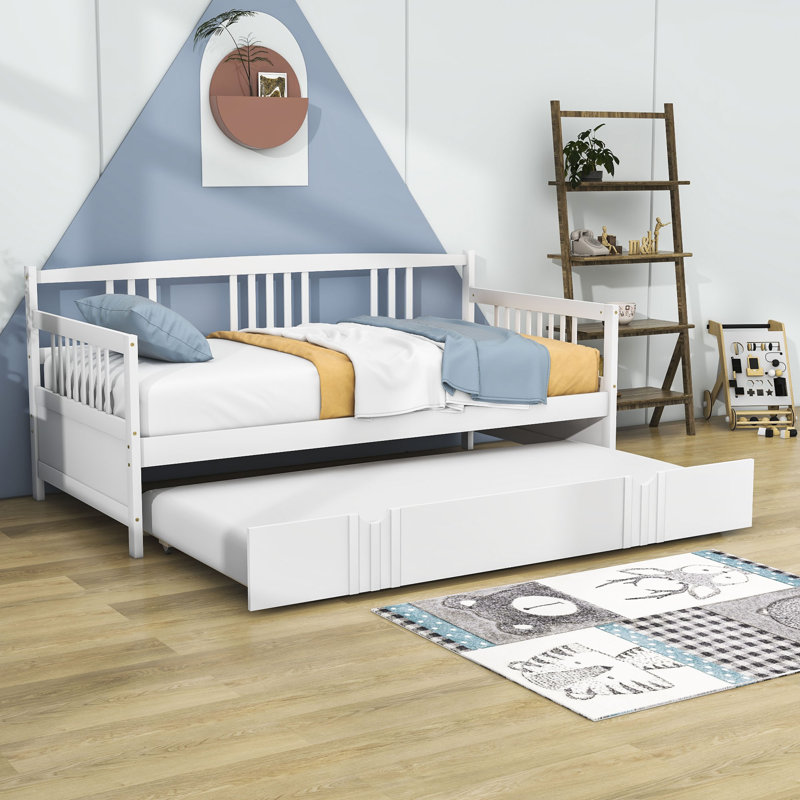 Wooden Daybed with Trundle, White, Twin