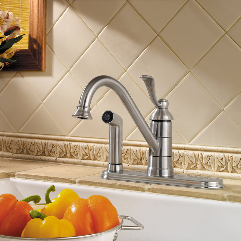 Portland Single Handle Kitchen Faucet with Side Spray, Stainless Steel