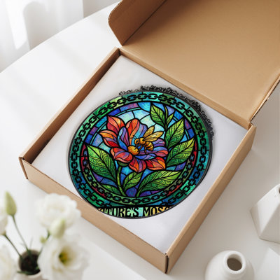 Panneau de vitrail abeille floral 12 "H 12"