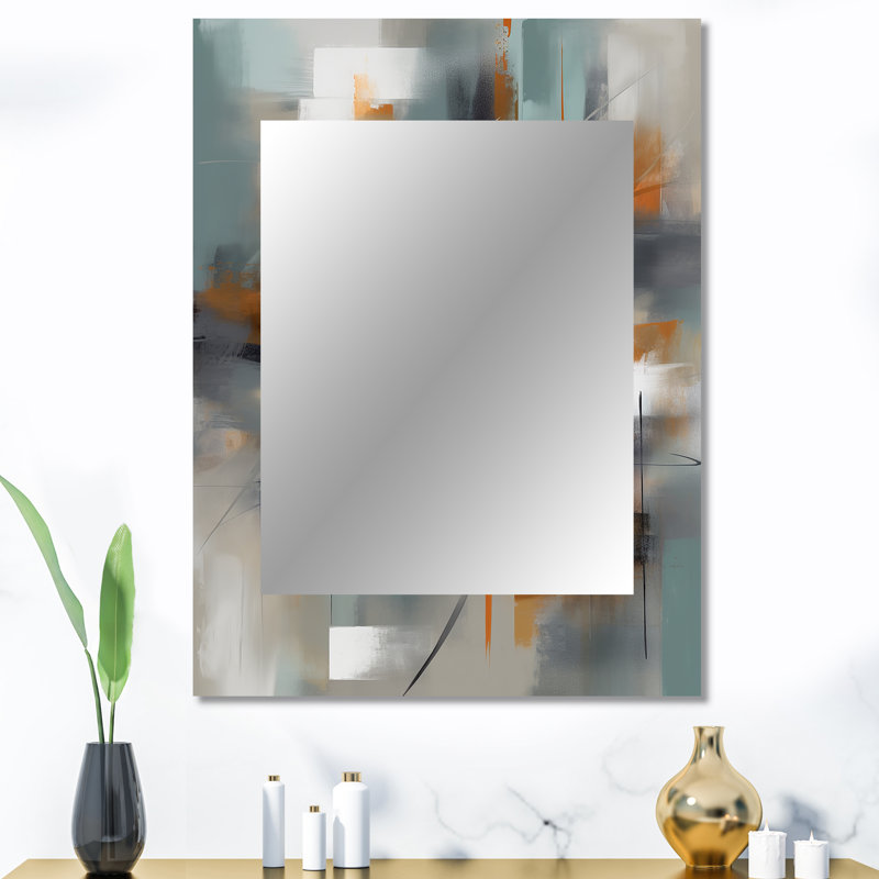 Abstract Design Shapes III - Abstract Collages Decorative Wall Mirror, Orange Mirror, Printed Metal Art, 40" x 30"