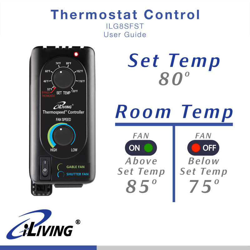 iLIVING ILG8SFST Exhaust Fan Thermospeed Temperature Controller and Speed Controller, Black