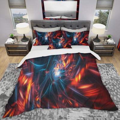 Ensemble de housse de couette abstrait rouge et noir - Polyester microfibre