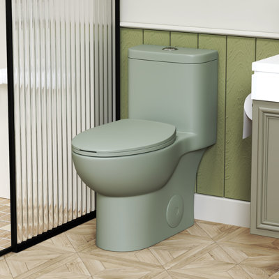 1.1/1.6 GPF Tornado Flush One-Piece Toilet, 17" ADA Comfort Height, Siphonic S-Trap 12" Rough-In, Rimless Bowl & Soft Close Seat, Green