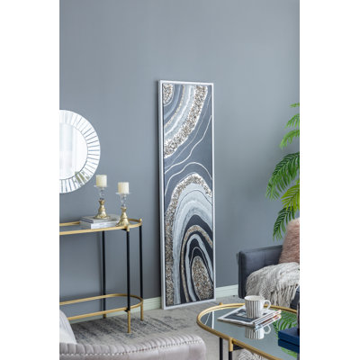 Elongated Landscape Oil Painting with Silver Accents