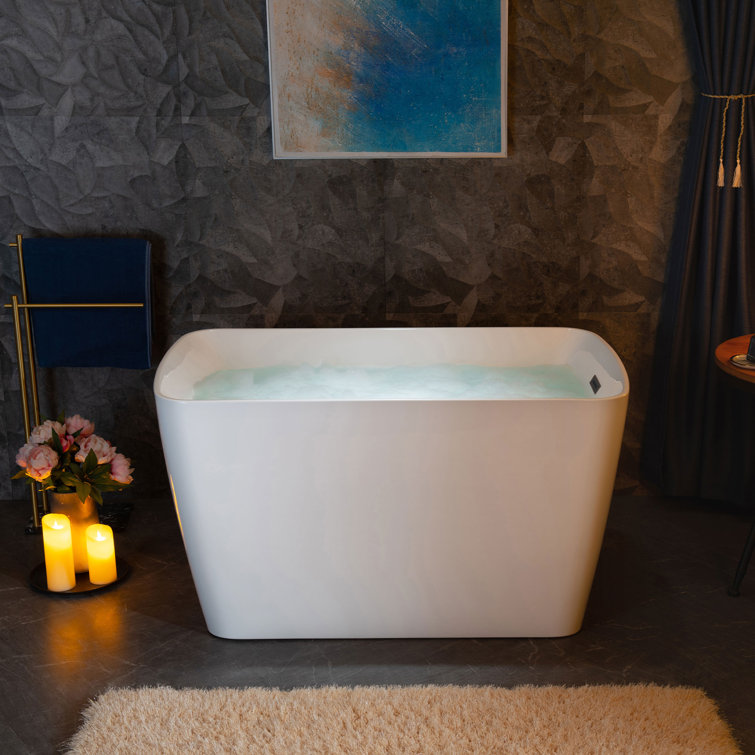 Cube 48 in. x 27.5 in. Acrylic Flat Bottom Soaking Bathtub with Reversible Drain in White with Brushed Gold