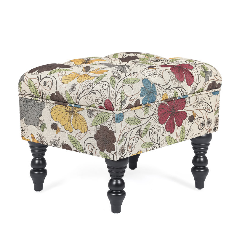 Repose-pieds Cauley, 100% lin rouge / beige / bleu