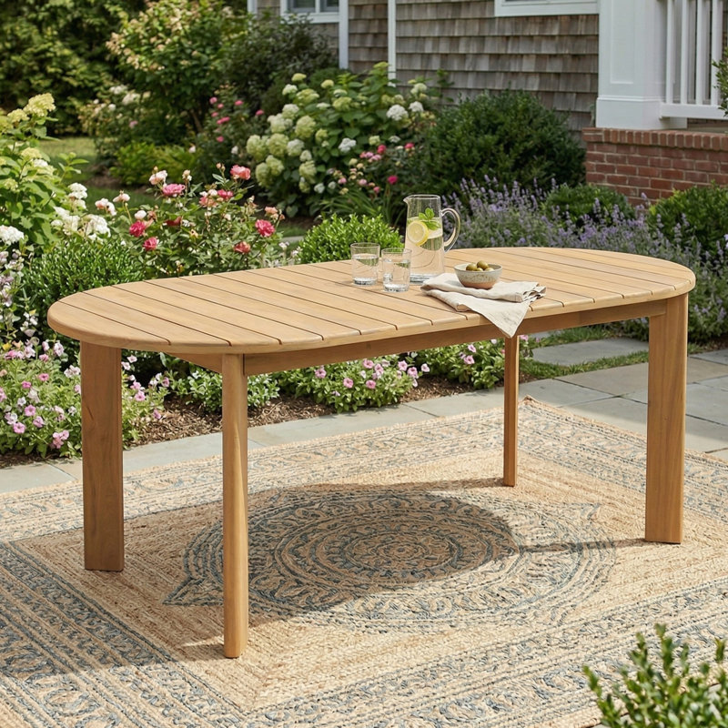 Table de salle à manger d'extérieur moderne en bois d'acacia avec plateau lisse et pieds robustes Modern Coastal