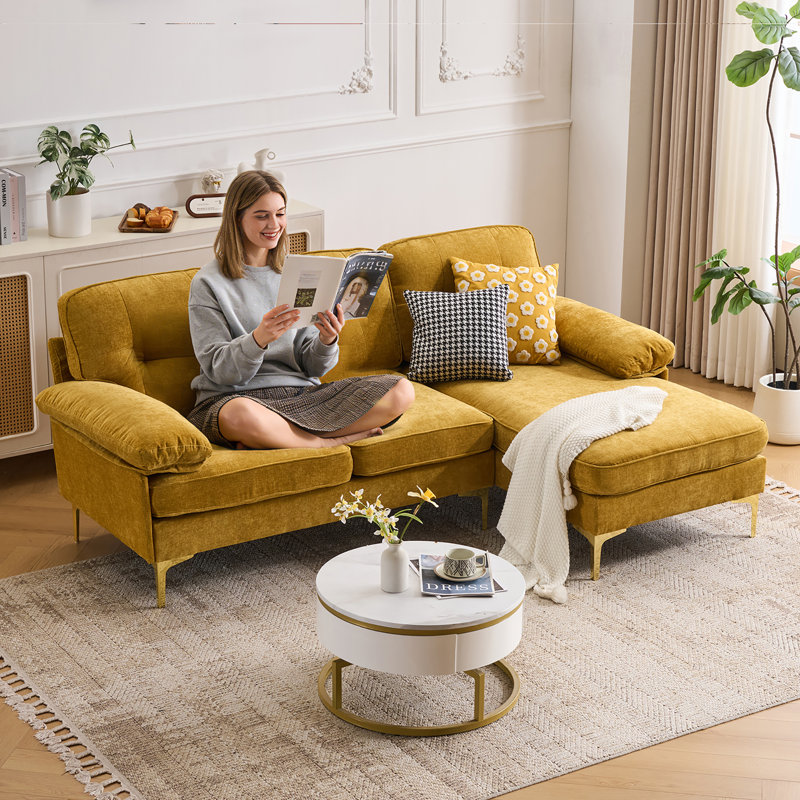 L-shaped Chenille Modern Sectional Sofa Couch, 3 Seat Couch With Deep Seat Design, Removable Sofa Pillows Washable,sofa For Living Rooms, Bedrooms, Apartments