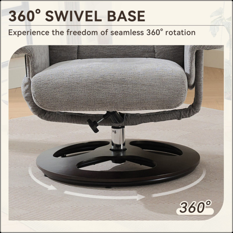 Ergonomic Recliner Chair With Ottoman, Modern 360° Swivel Lounge Chair With Footstool, Chenille Fabric, 5 Point Vibration Massage, Seat Heating & 140° Adjustable Backrest For Home Or Office