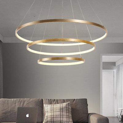 Ultra Modern Large Halo Led Ring Chandelier Brushed Brass