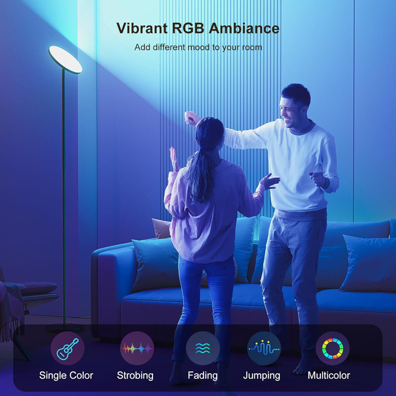 RGB LED Floor Lamp For Living Room, 32W 3200LM Bright Standing Lamp With Remote, Modern Color Changing Tall Lamp With Stepless Dimming & Adjustable Head, Corner Floor Light For Bedroom Office
