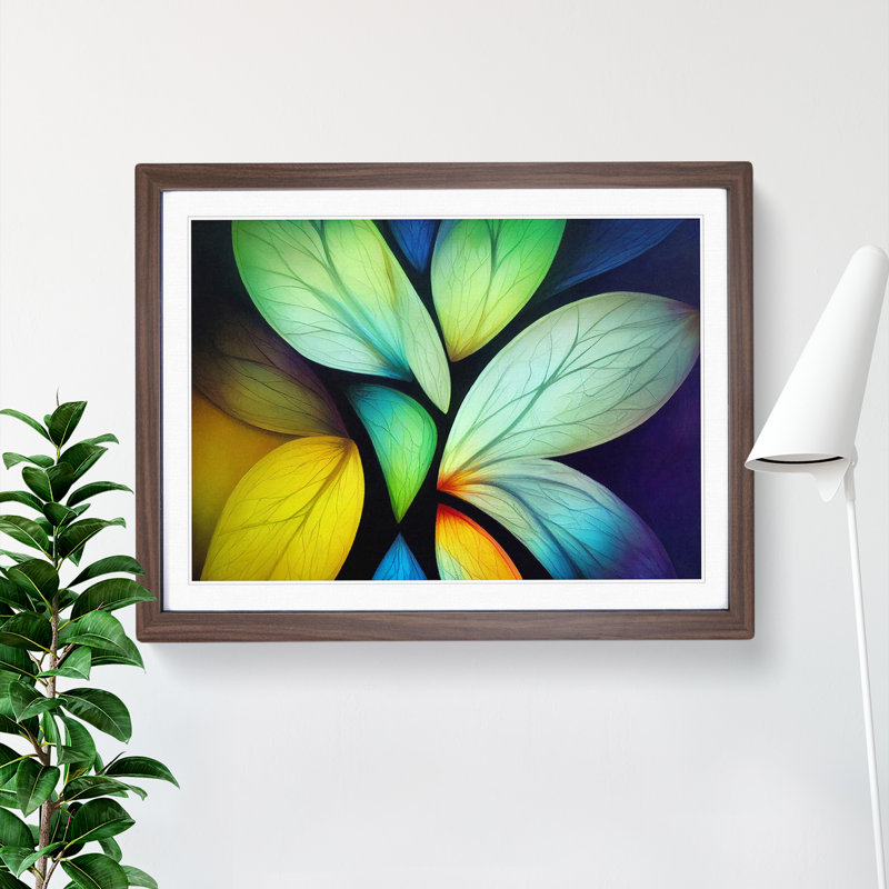 Illuminated Modern Flowers Abstract 1 Piece Single Picture Frame Wall Art, 34cm H x 46cm W x 2cm D, Walnut