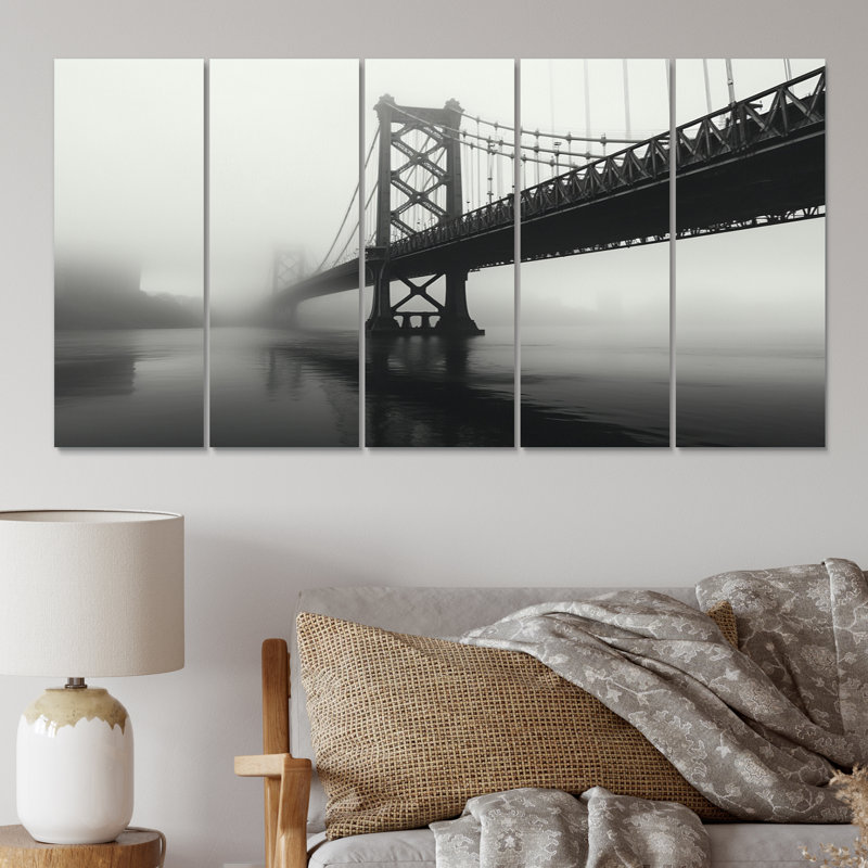 Grey Bridge Urban Suspension II - Architecture Metal Wall Art Set
