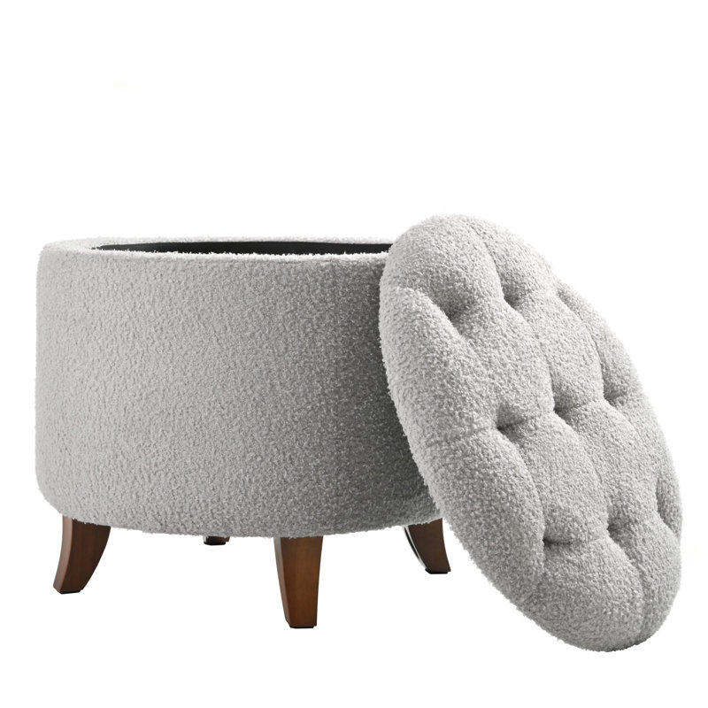 Tabouret de rangement rond avec repose-pieds, Gris