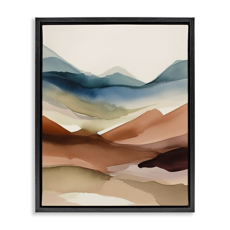 Paysage abstrait du désert, H 31 po x l 25 po, Cadre flottant noir de jais