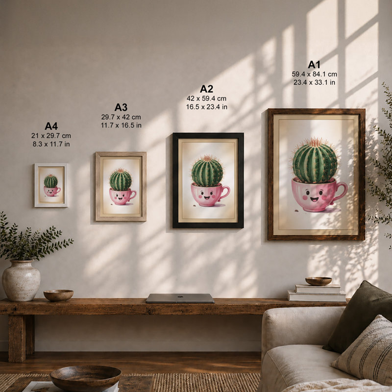 Smiling Cactus Companion Botanical - Print, Unframed, A4 - 29.7 x 21.0 cm