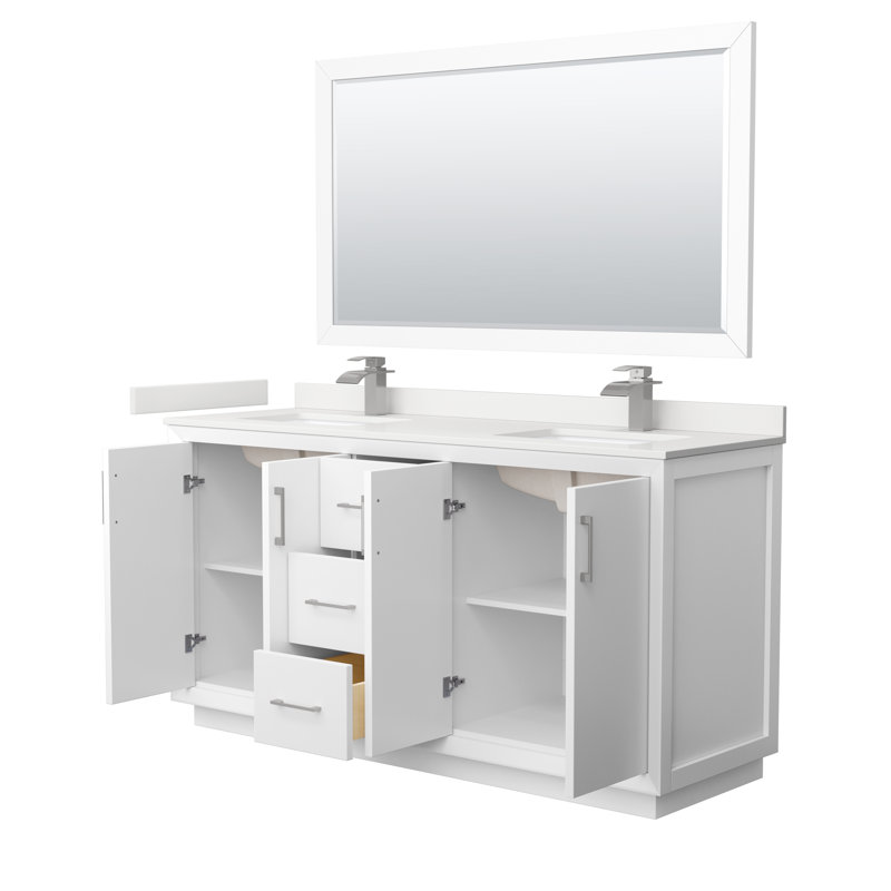 Strada 66'' W Double Vanity, White Quartz, White, Satin Bronze