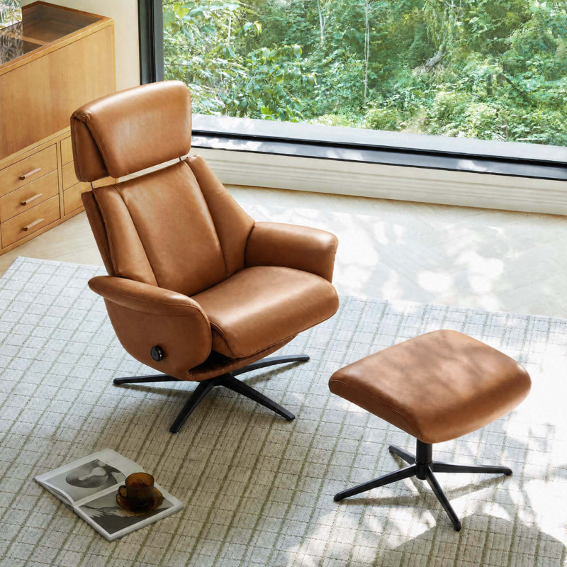 Fauteuil inclinable pivotant de 32,3 po avec repose-pieds, rotation à 360 degrés et dossier inclinable, Saddle