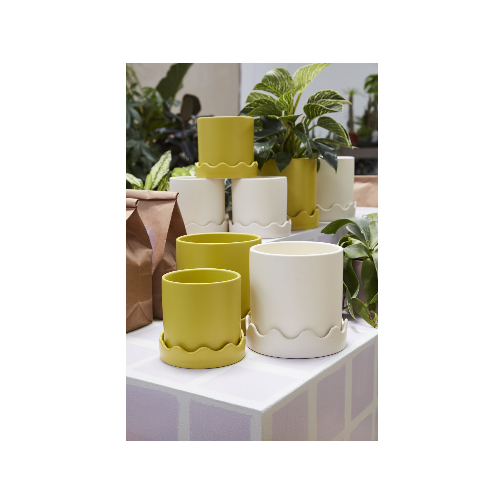 Winterview Pot with Saucer 7.5"x 7.25", Yellow, 7.25" H x 7.5" W x 7.5" D