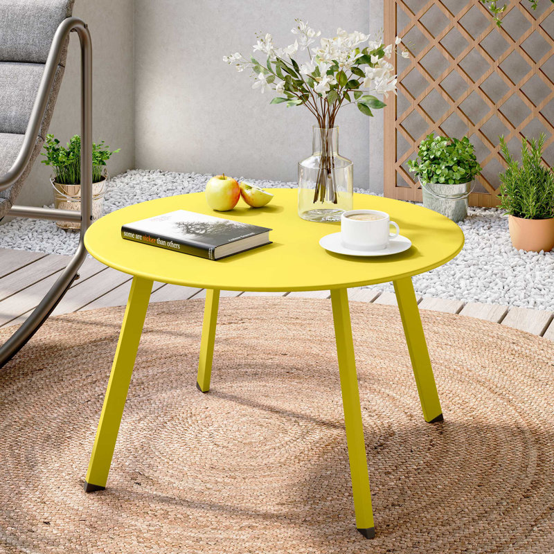 Rafsan 27.6" Outdoor Round Steel Coffee Table, Yellow