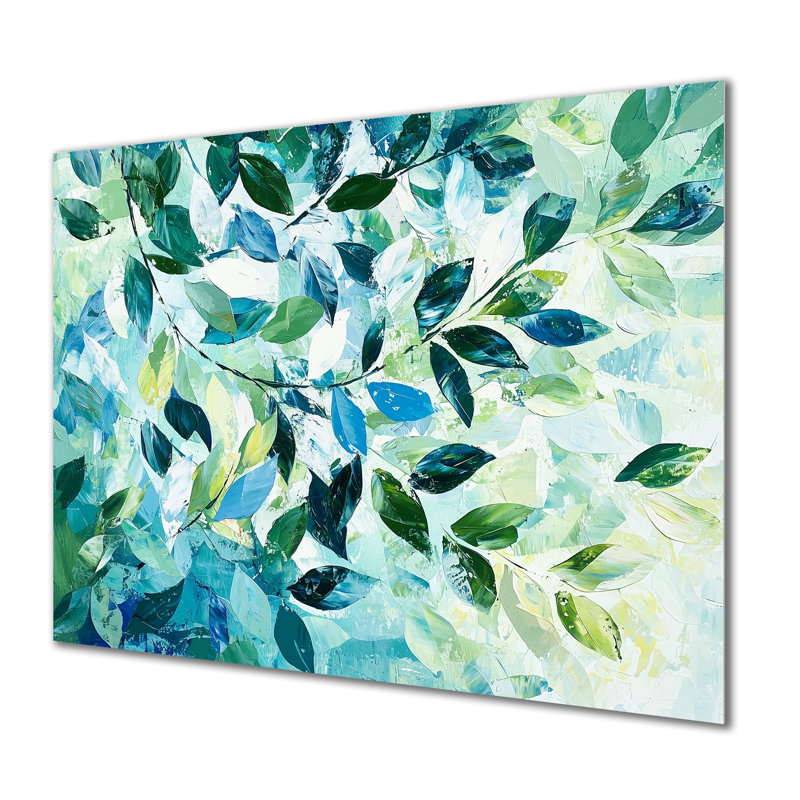 Été vert Branches dans le vent II - feuilles, art mural en métal, impression traditionnelle sur métal, H 24 po x l 32 po