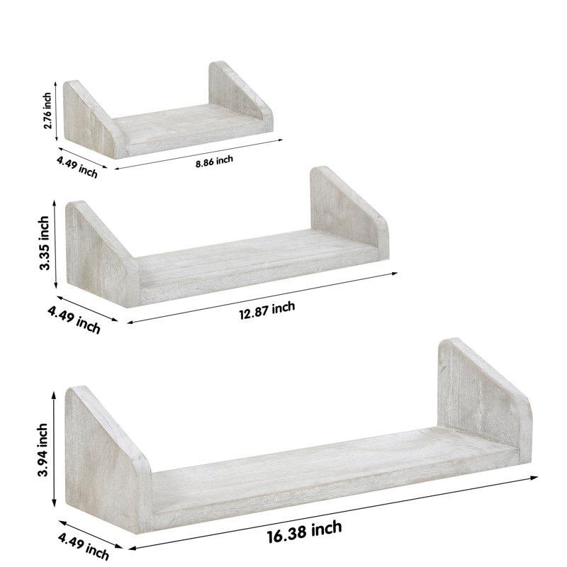 Elef 3 Piece Solid Wood Floating Shelf