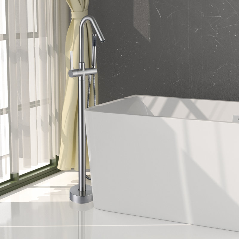 Single Handle Floor Mounted Tub Filler With Handshower, Brushed Nickel