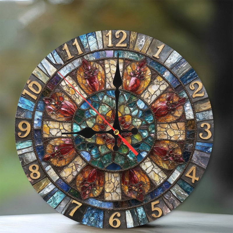 Horloge mosaïque à motif floral