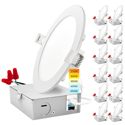 Luminaire encastré ultra mince à DEL de 6 po avec boîte J de 12 W à 5 couleurs sélectionnables à intensité variable de 1 000 lumens Luxrit