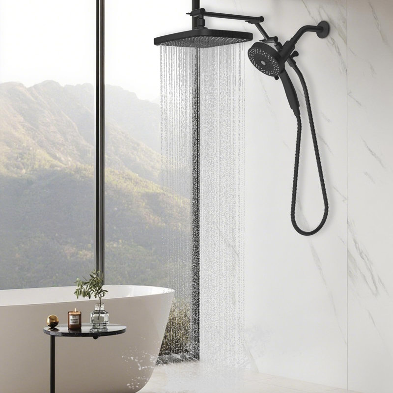 High Pressure Rain Shower Head With Handheld Spray Combo,10 Sprays Handheld Shower Head, Black