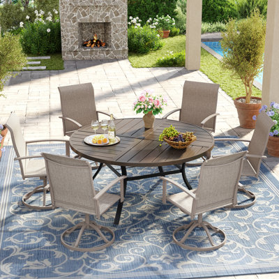 Ensemble de salle à manger de patio 7 pièces 7 pièces avec chaises pivotantes en textilène