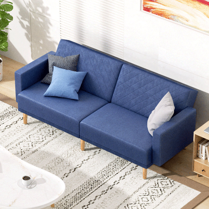 Mid-Century Modern Convertible Futon Sofa Bed Upholstered Loveseat Couch Sleeper With Cotton-Linen Fabric For Living Room