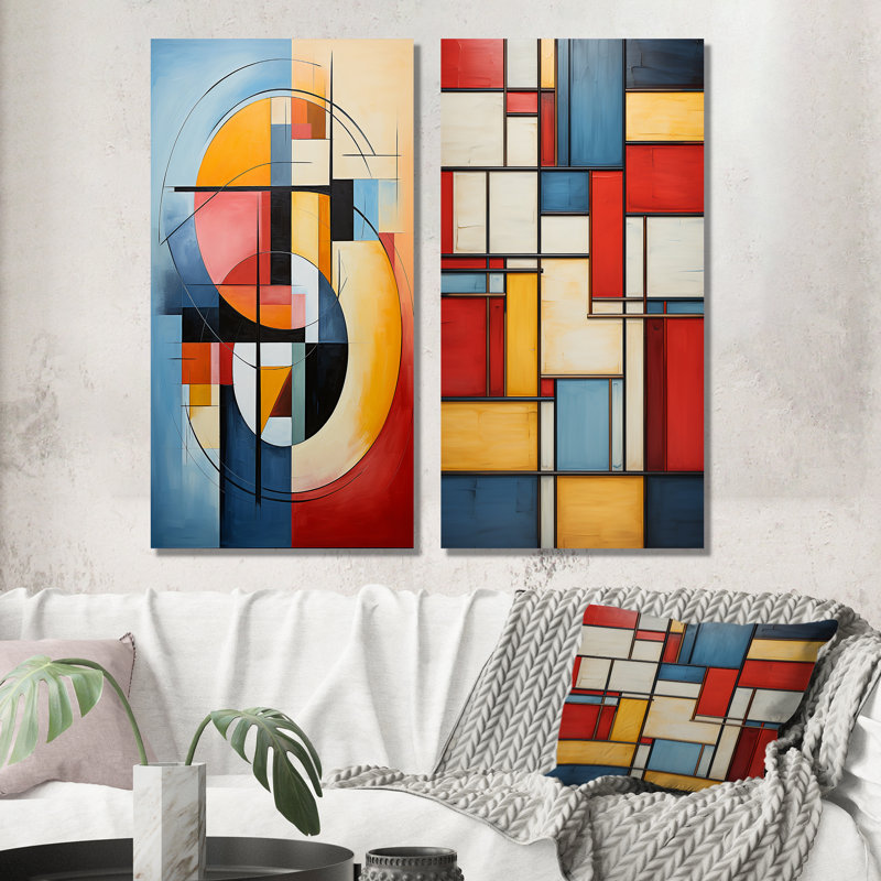 «Geometric Abstraction Focus» 2 - Pièces sur, H 40 po x l 40 po, Toile tendue